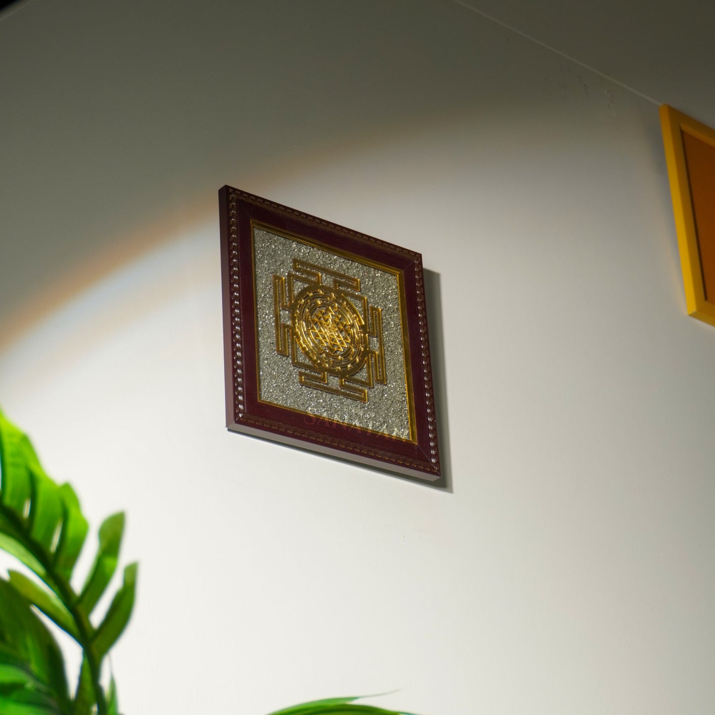Shree Yantra On Raw Pyrite Dust Frame