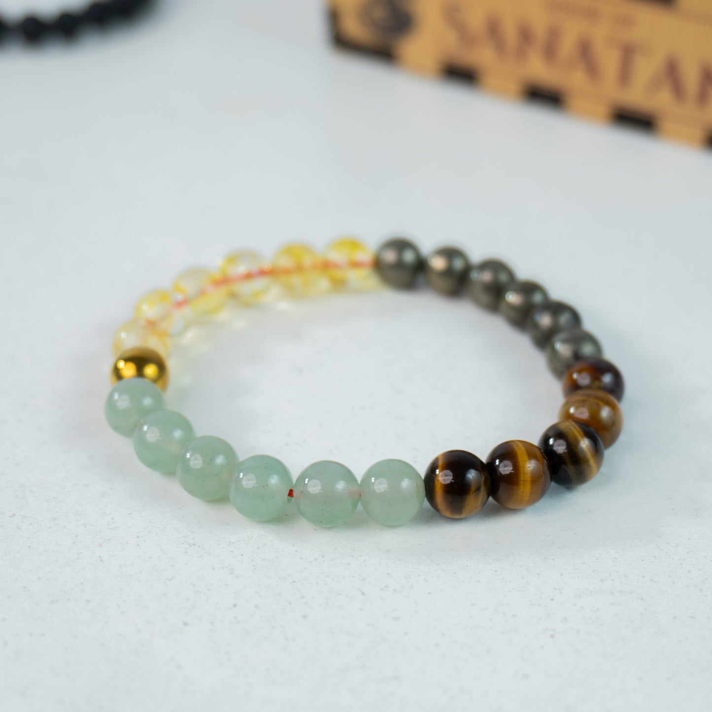 Money Magnet Fusion Band - Aventurine , Citrine ,Tiger Eye & Pyrite Beads