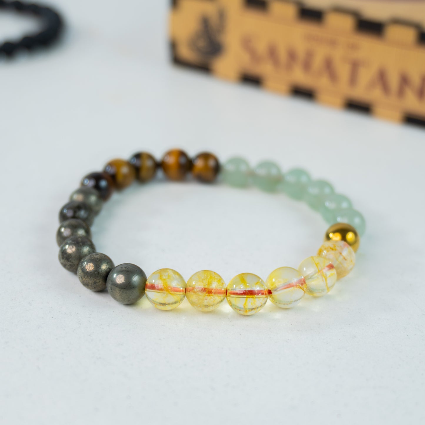 Money Magnet Fusion Band - Aventurine , Citrine ,Tiger Eye & Pyrite Beads