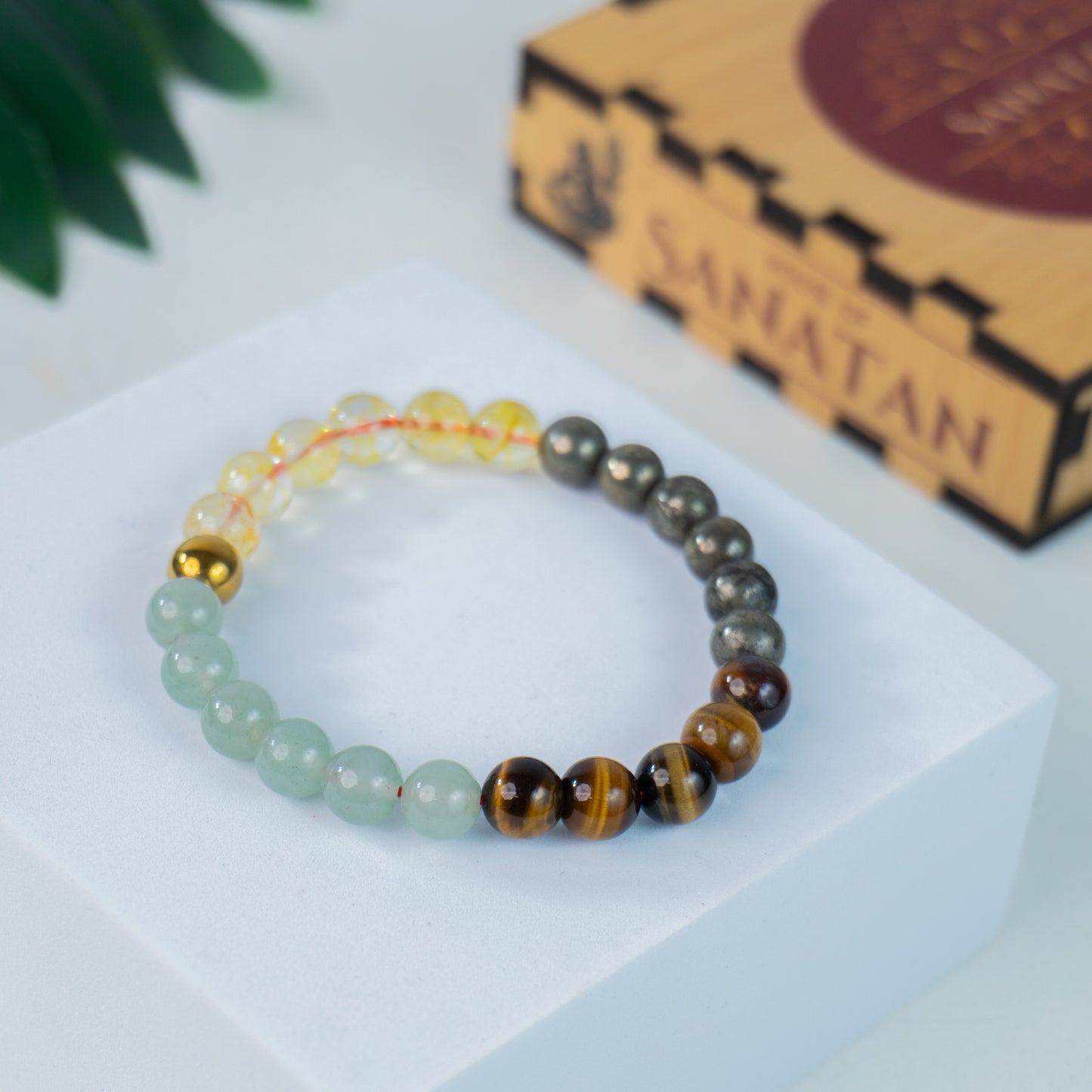 Money Magnet Fusion Band - Aventurine , Citrine ,Tiger Eye & Pyrite Beads