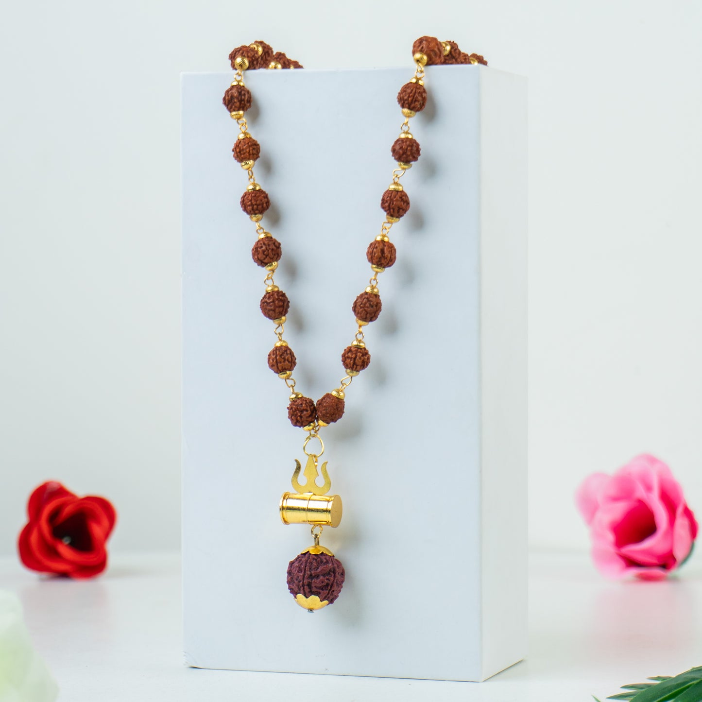 🔱 Original 5 Mukhi Rudraksha Mala with Trishul Pendant – Lab Certified