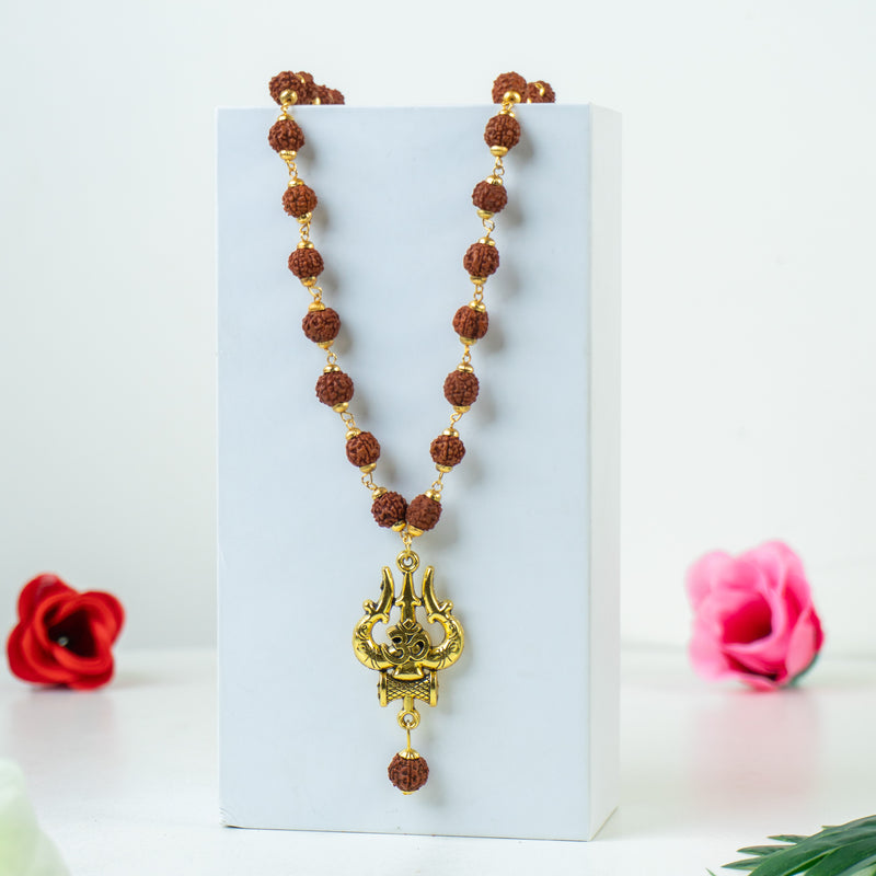 Rudraksha Mala - Trishul & Om Design