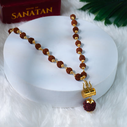 🔱 Original 5 Mukhi Rudraksha Mala with Trishul Pendant – Lab Certified