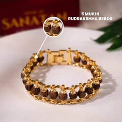 Rudraksha Chain Bracelet - Made of 5 Mukhi Beads with FREE Hanuman Key Chain