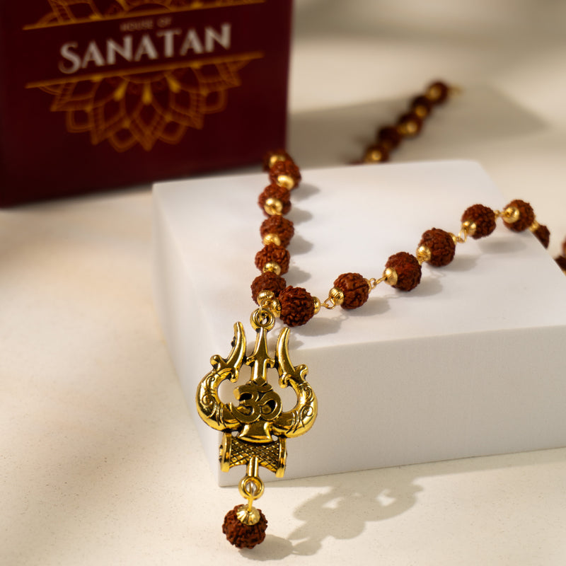 Rudraksha Mala - Trishul & Om Design