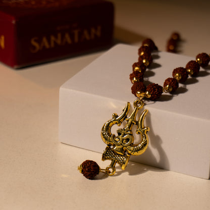 Rudraksha Mala - Trishul & Om Design