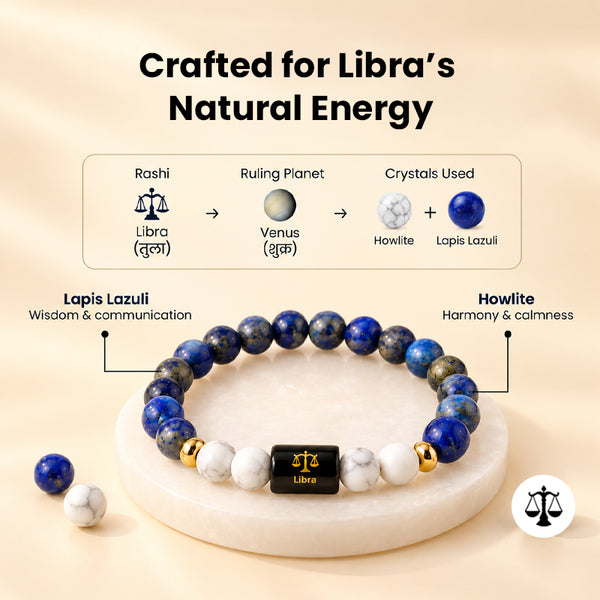 Libra (तुला राशि) Zodiac Lapis Lazuli & Howlite Bracelet