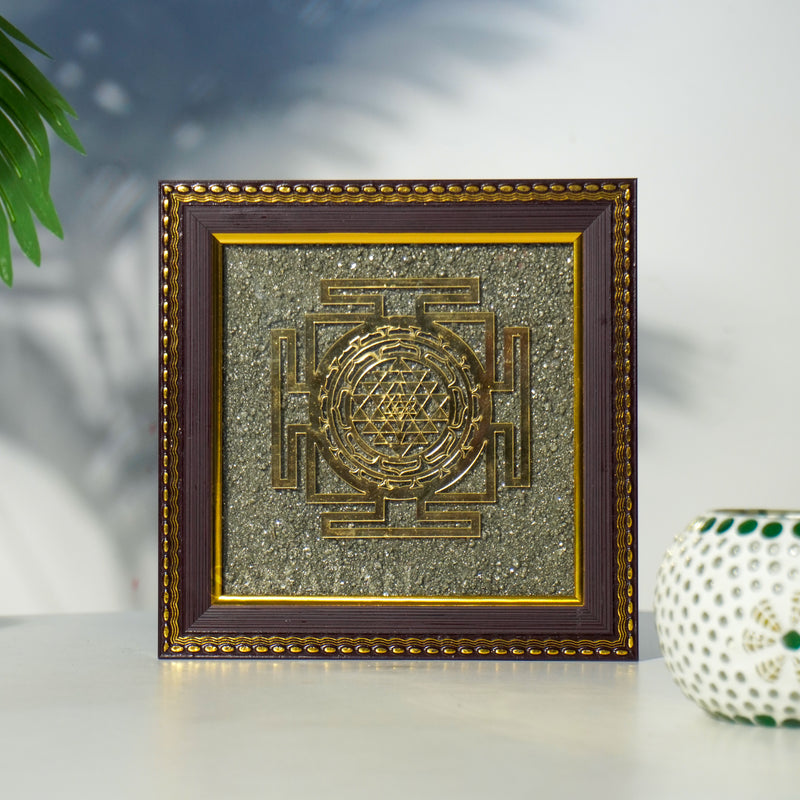 Shree Yantra On Raw Pyrite Dust Frame