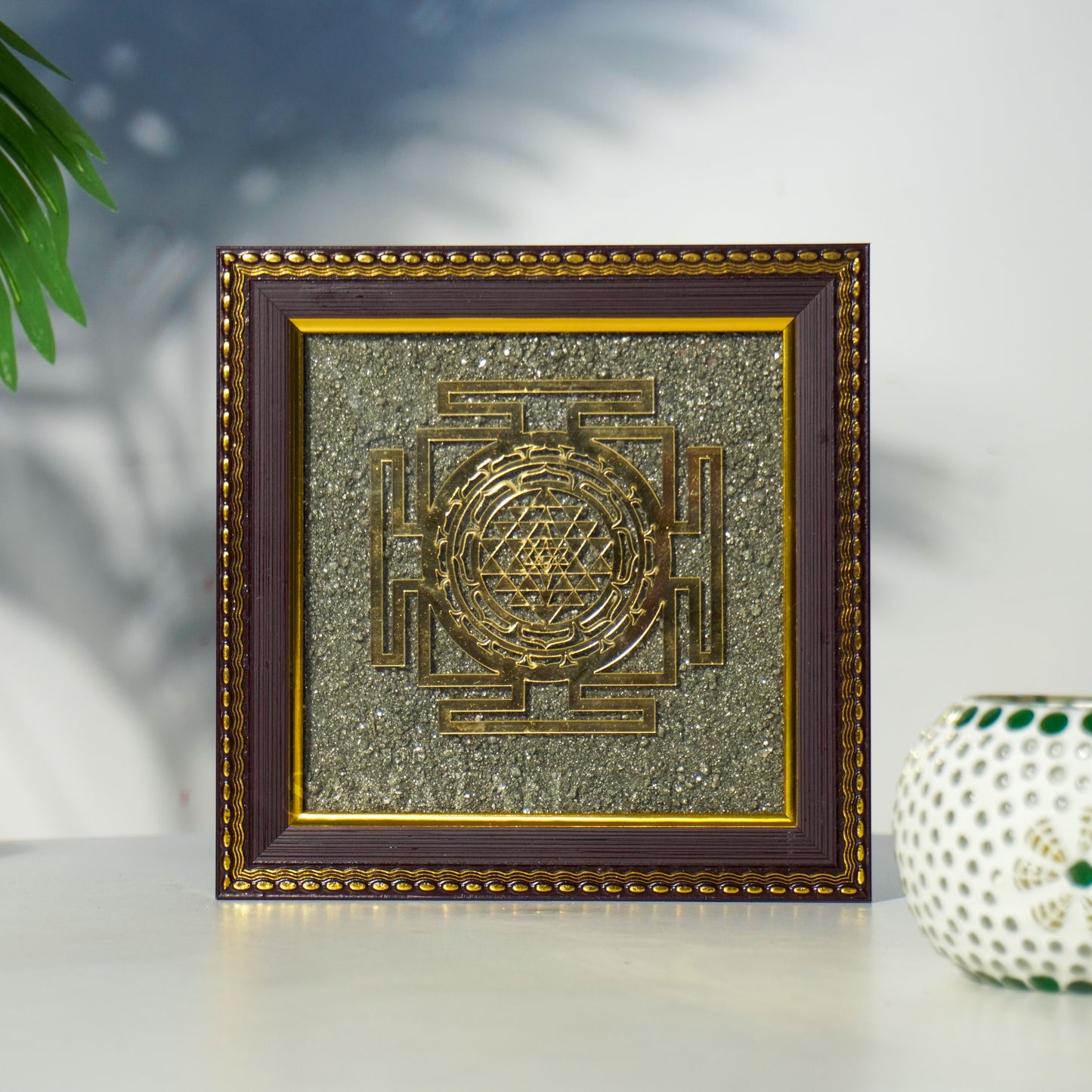 Shree Yantra On Raw Pyrite Dust Frame