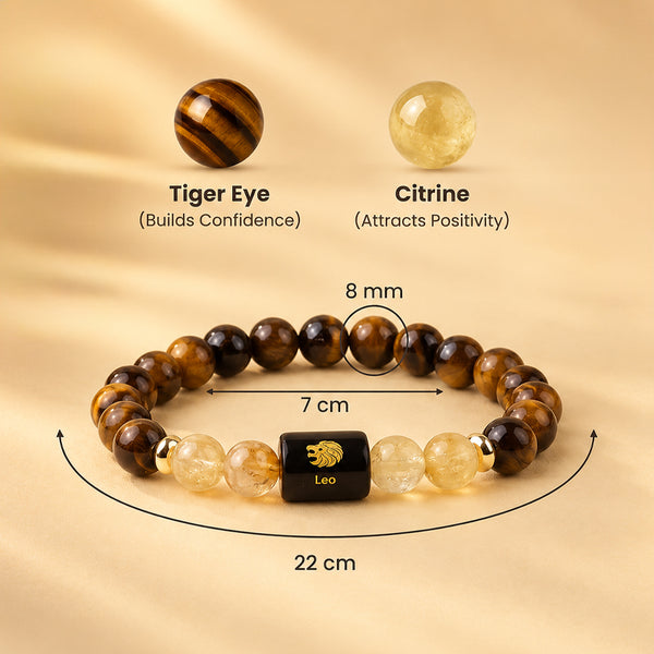 Leo (सिंह राशि) Zodiac Tiger Eye & Citrine Bracelet