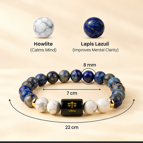 Libra (तुला राशि) Zodiac Lapis Lazuli & Howlite Bracelet