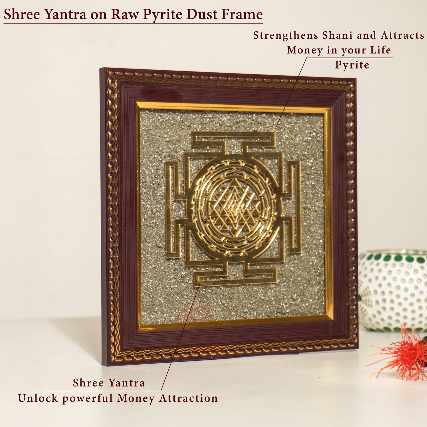 Shree Yantra On Raw Pyrite Dust Frame