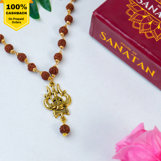 Rudraksha Mala - Trishul & Om Design