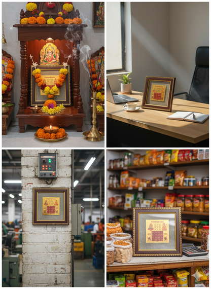 7 Horse & Vyapar Vriddhi Yantra on RAW Pyrite Frame COMBO | Best Business Growth Gift