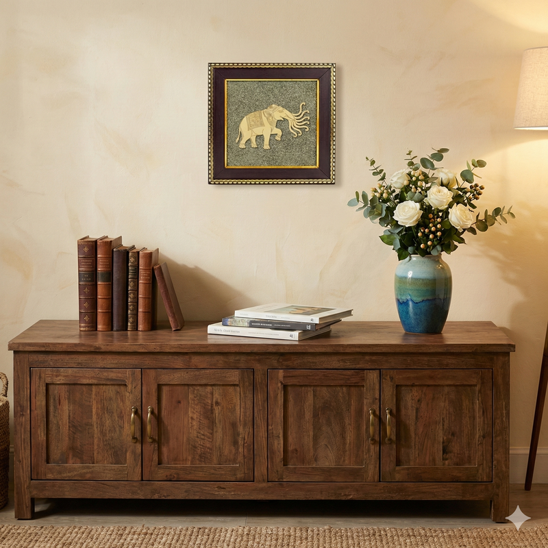 Airavat (Indra's Elephant) on RAW Pyrite Frame | For Peace & Good Fortune