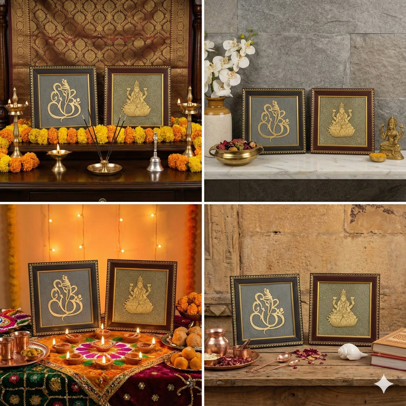 Laxmi-Ganesh On RAW Pyrite Frame | FREE 5 Mukhi Nepali Rudraksha on PREPAID ORDERS |