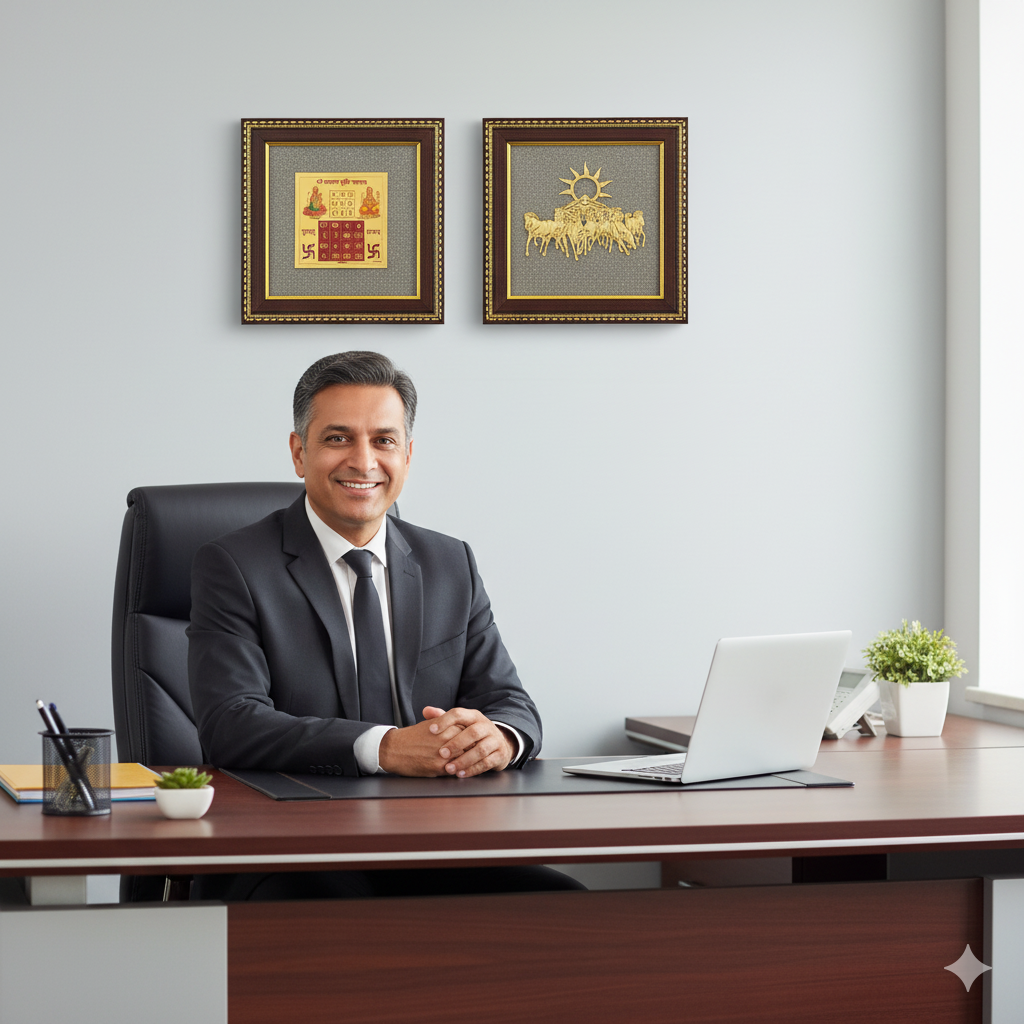 7 Horse & Vyapar Vriddhi Yantra on RAW Pyrite Frame COMBO | Best Business Growth Gift