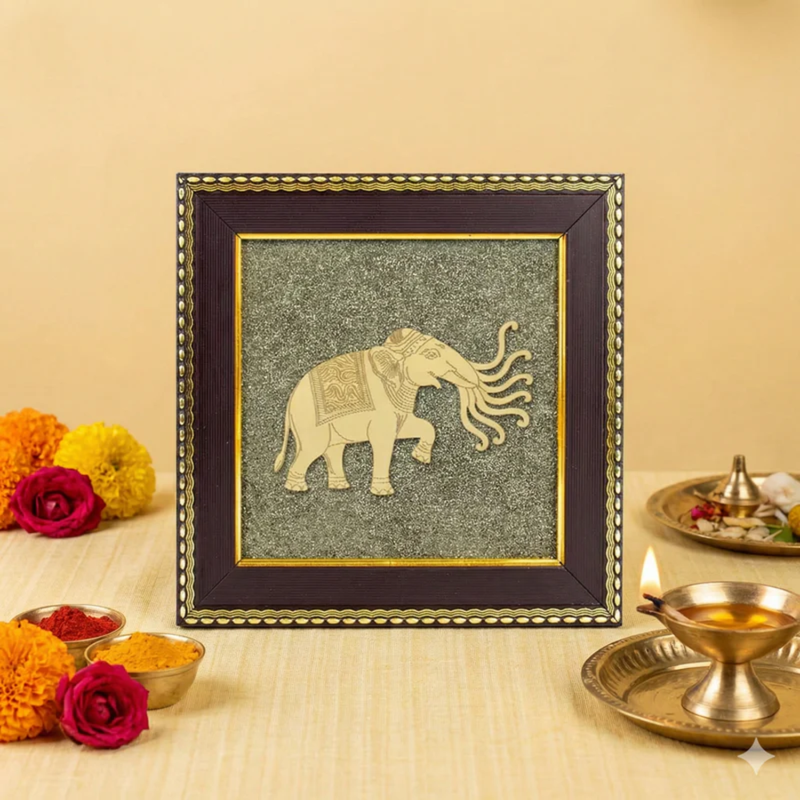Airavat (Indra's Elephant) on RAW Pyrite Frame | For Peace & Good Fortune