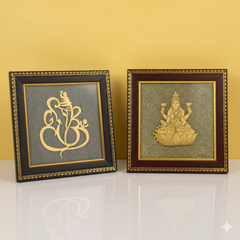 Laxmi-Ganesh On RAW Pyrite Frame | FREE 5 Mukhi Nepali Rudraksha on PREPAID ORDERS |