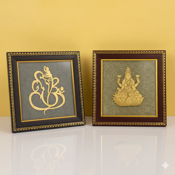 Laxmi-Ganesh On RAW Pyrite Frame | FREE 5 Mukhi Nepali Rudraksha on PREPAID ORDERS |