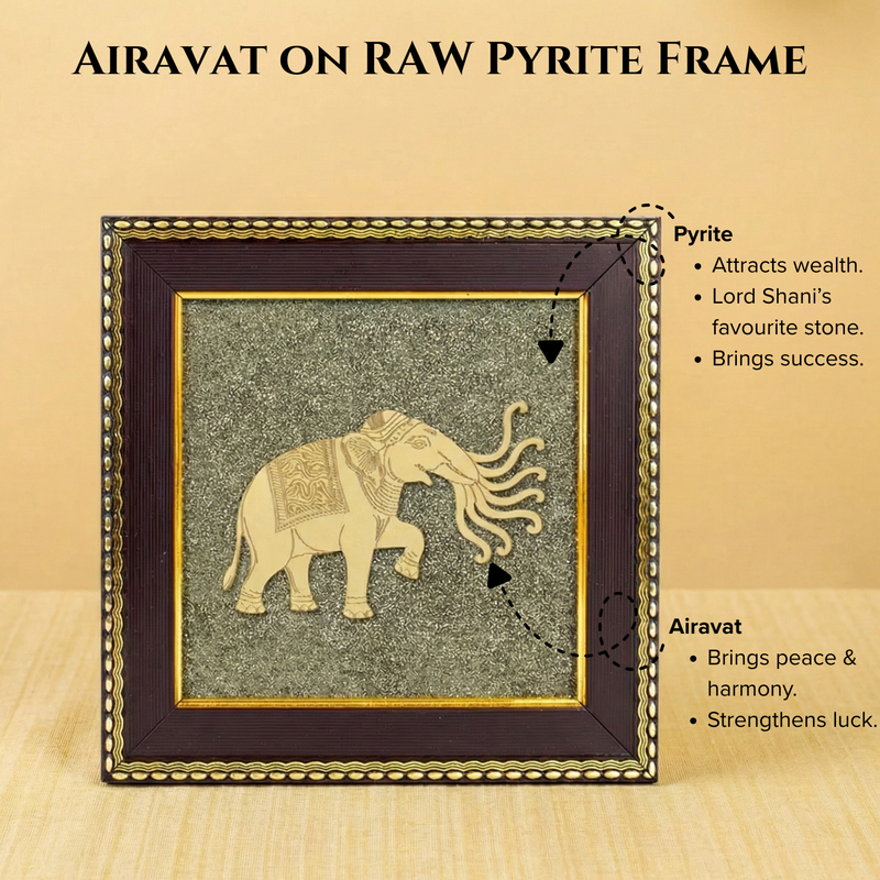 Airavat (Indra's Elephant) on RAW Pyrite Frame | For Peace & Good Fortune