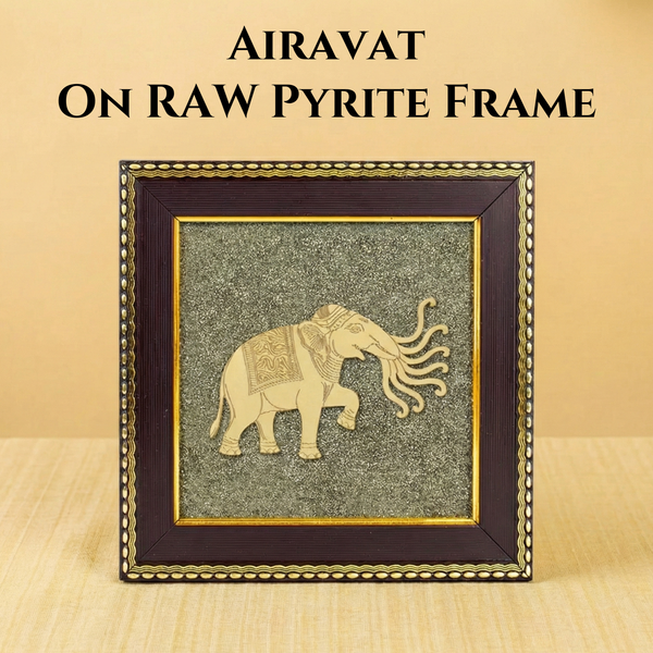 Airavat (Indra's Elephant) on RAW Pyrite Frame | For Peace & Good Fortune