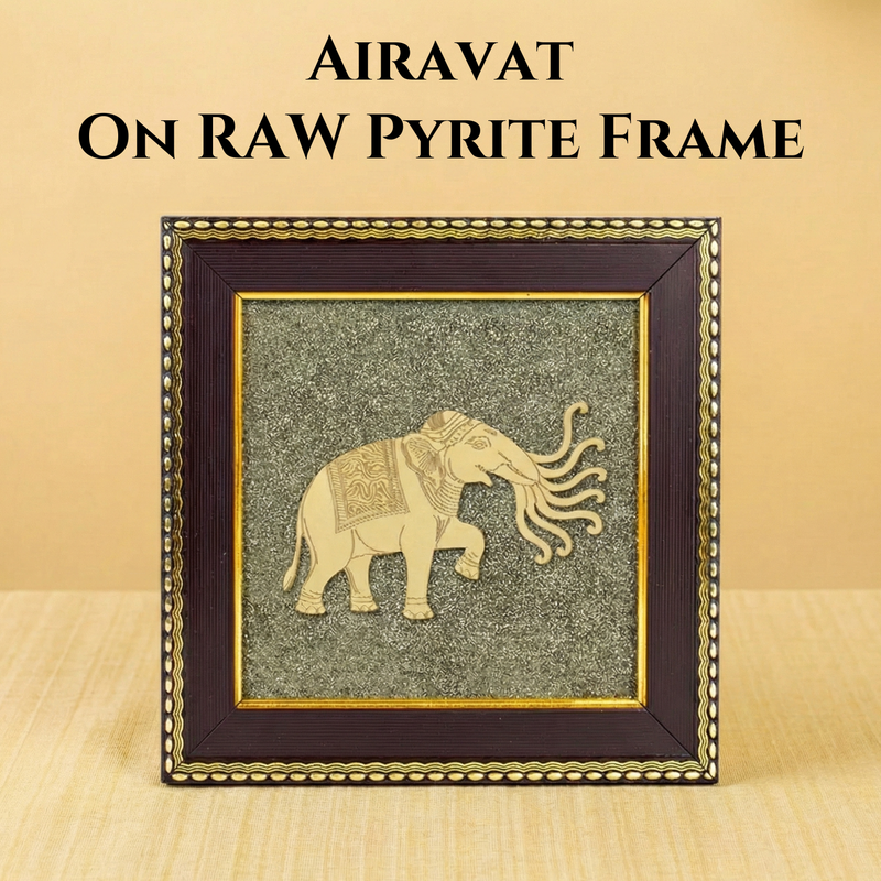 Airavat (Indra's Elephant) on RAW Pyrite Frame | For Peace & Good Fortune