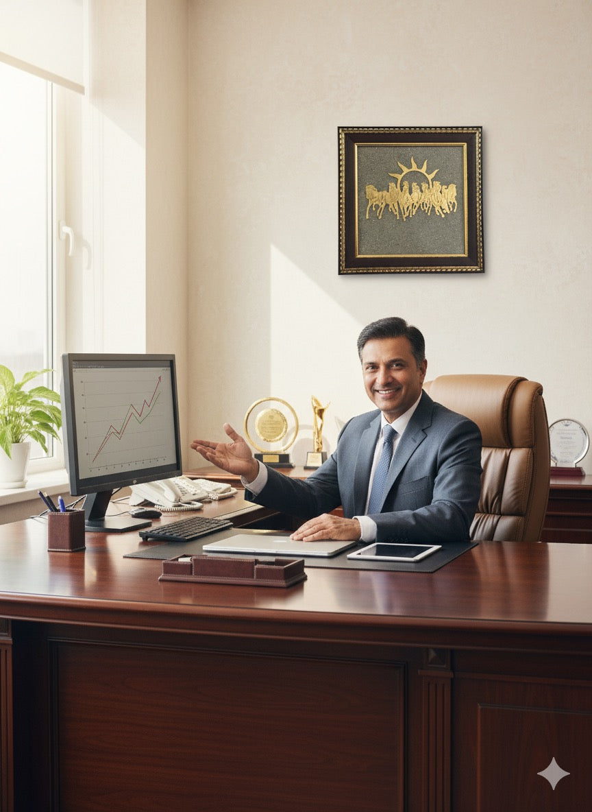 7 Horse & Vyapar Vriddhi Yantra on RAW Pyrite Frame COMBO | Best Business Growth Gift