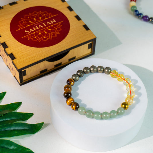 Money Magnet Fusion Band - Aventurine , Citrine ,Tiger Eye & Pyrite Beads