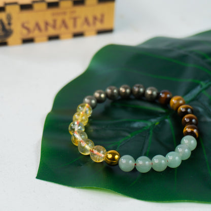 Money Magnet Fusion Band - Aventurine , Citrine ,Tiger Eye & Pyrite Beads