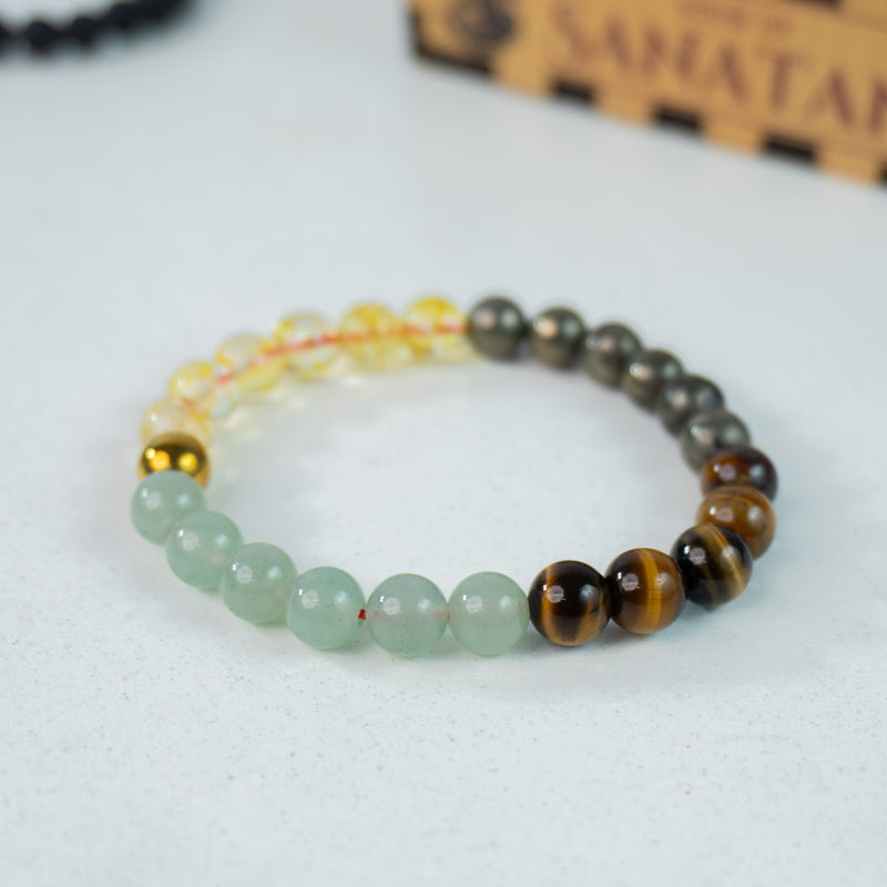 Money Magnet Fusion Band - Aventurine , Citrine ,Tiger Eye & Pyrite Beads