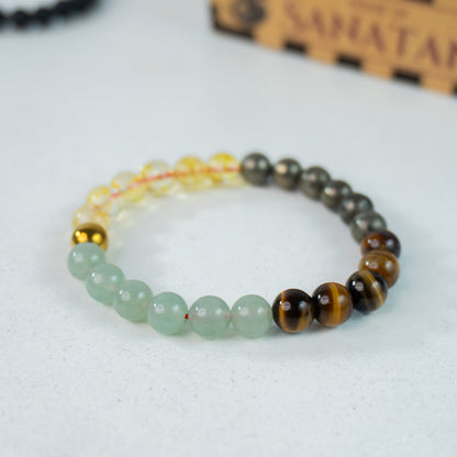 Money Magnet Fusion Band - Aventurine , Citrine ,Tiger Eye & Pyrite Beads