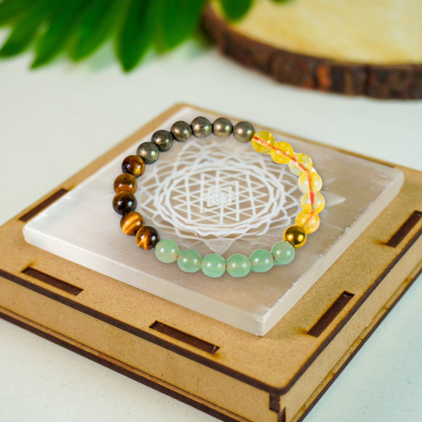 Money Magnet Fusion Band - Aventurine , Citrine ,Tiger Eye & Pyrite Beads