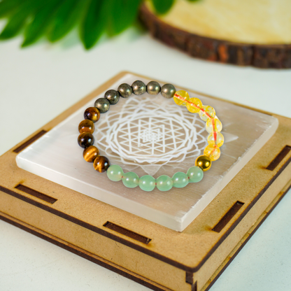 Money Magnet Fusion Band - Aventurine , Citrine ,Tiger Eye & Pyrite Beads