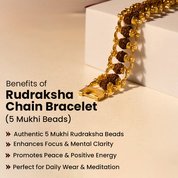 Rudraksha Chain Bracelet - Made of 5 Mukhi Beads with FREE Hanuman Key Chain