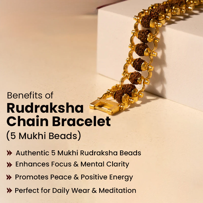 Rudraksha Chain Bracelet - Made of 5 Mukhi Beads with FREE Hanuman Key Chain