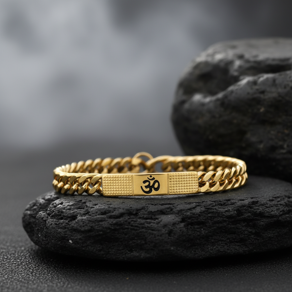 OM Anti-Tarnish Gold Chain Bracelet | Made from Stainless Steel | 22K Gold Plated | 6M Warranty