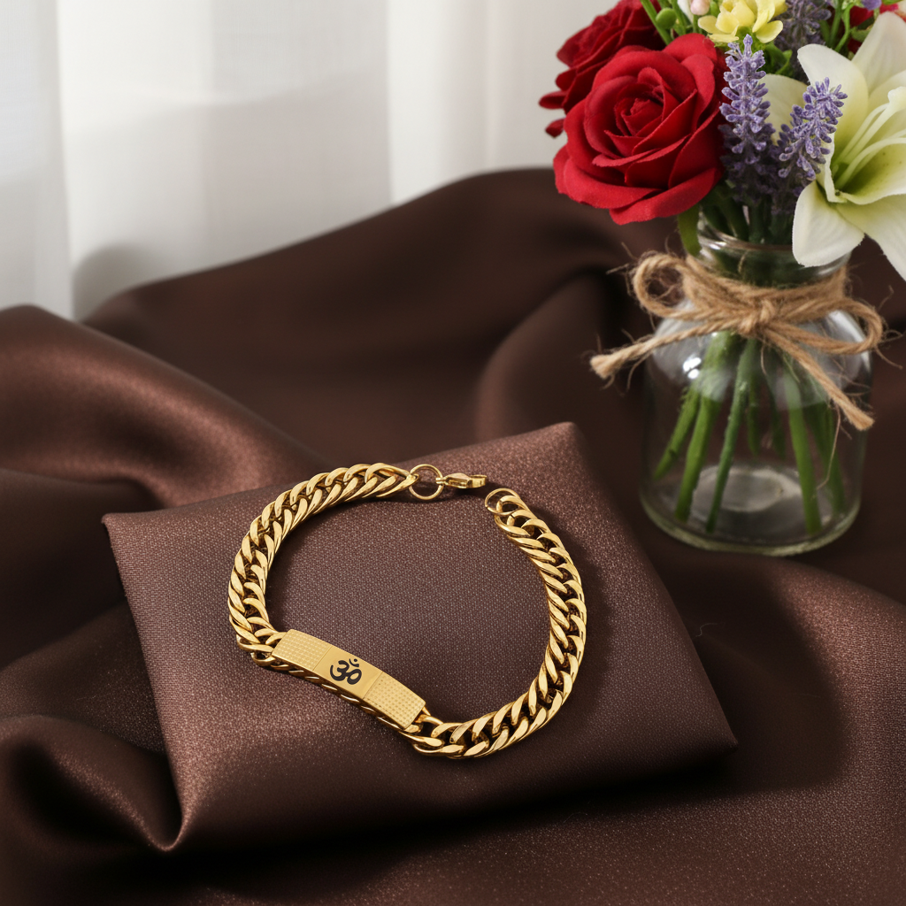 OM Anti-Tarnish Gold Chain Bracelet | Made from Stainless Steel | 22K Gold Plated | 6M Warranty