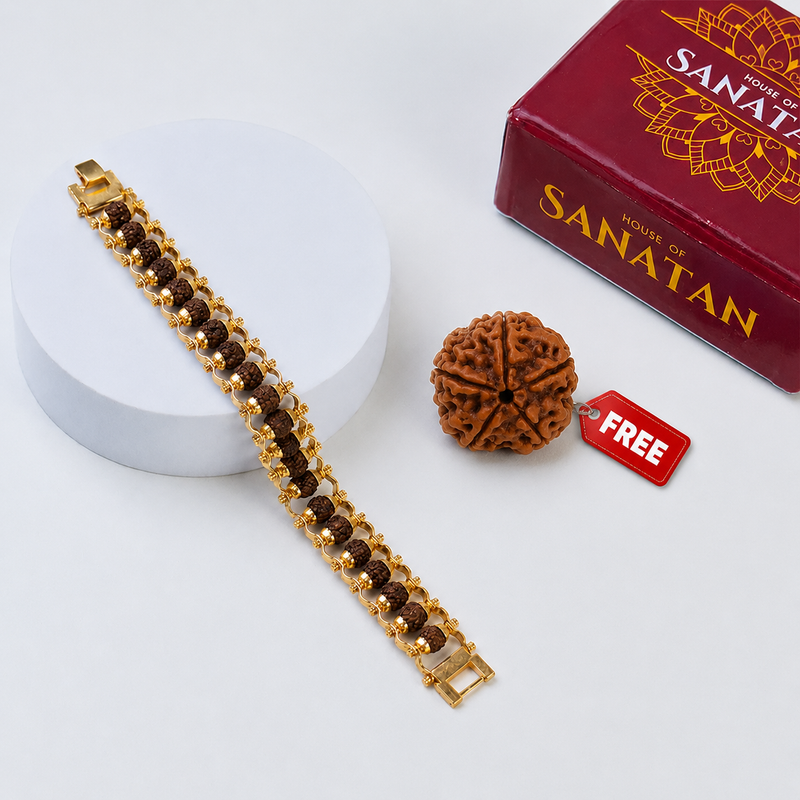 Rudraksha Chain Bracelet - Made of 5 Mukhi Beads with FREE Hanuman Key Chain