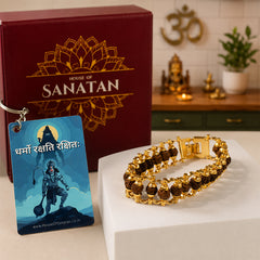 Rudraksha Chain Bracelet - Made of 5 Mukhi Beads with FREE Hanuman Key Chain