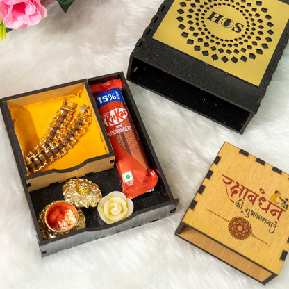 Gold Plated Rudraksha Rakhi Hamper - Complete Rakhi Box