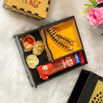 Gold Plated Rudraksha Rakhi Hamper - Complete Rakhi Box