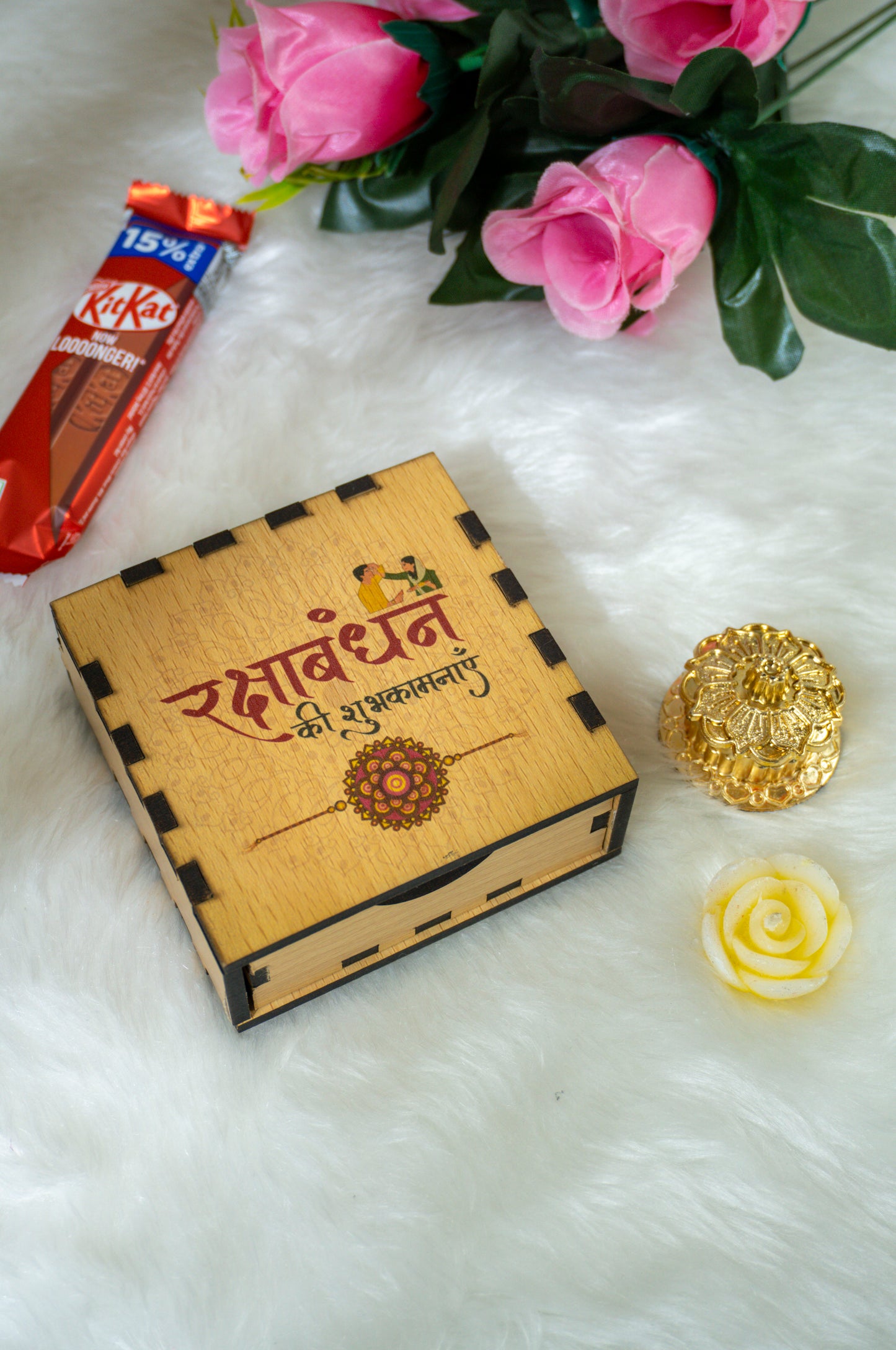 Gold Plated Rudraksha Rakhi Hamper - Complete Rakhi Box