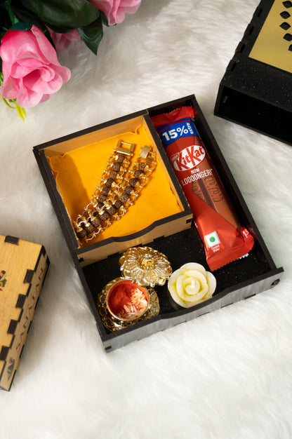 Gold Plated Rudraksha Rakhi Hamper - Complete Rakhi Box