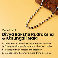 Divine Shield Spiritual Mala_Rudraksha + Karungali Beads with FREE Hanuman Key Chain