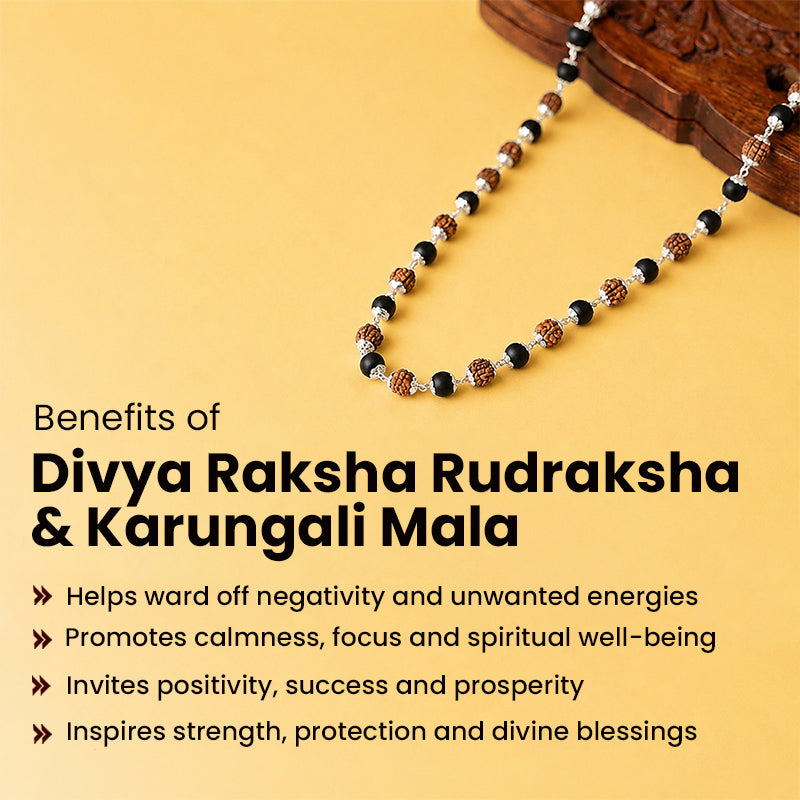 Divine Shield Spiritual Mala_Rudraksha + Karungali Beads with FREE Hanuman Key Chain