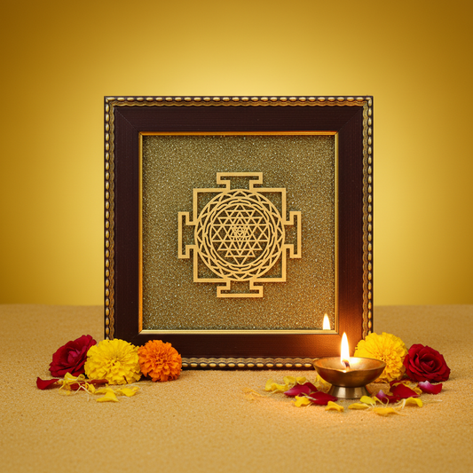 Shree Yantra On Raw Pyrite Dust Frame