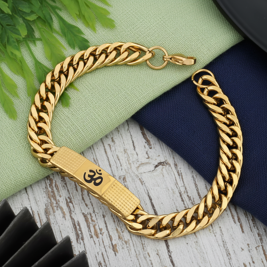 OM Anti-Tarnish Gold Chain Bracelet | Made from Stainless Steel | 22K Gold Plated | 6M Warranty