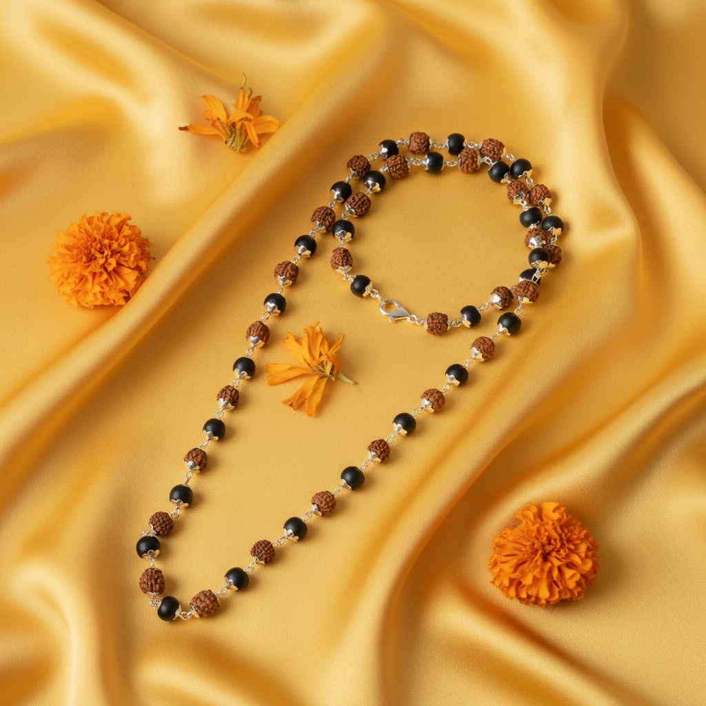 Divine Shield Spiritual Mala_Rudraksha + Karungali Beads