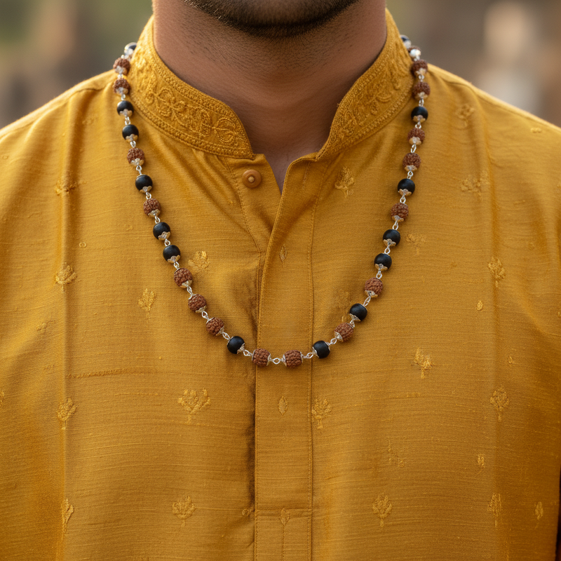 Divine Shield Spiritual Mala_Rudraksha + Karungali Beads